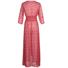 womens v neck 3/4 sleeve long maxi dress floral party boho beach dresses J4U66