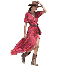 womens v neck 3/4 sleeve long maxi dress floral party boho beach dresses J4U66