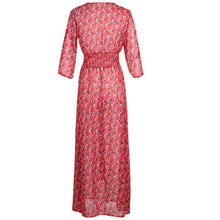 Women's V-Neck 3/4 Sleeve Long Maxi Dress Floral Party Boho Beach DressesJFY66