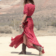 womens v neck 3/4 sleeve long maxi dress floral party boho beach dresses J4U66
