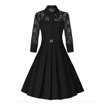 Women's Vintage 1950s Style Black Blue Lace Dress 3/4 Sleeve Flare A-line Dresses  J4U66