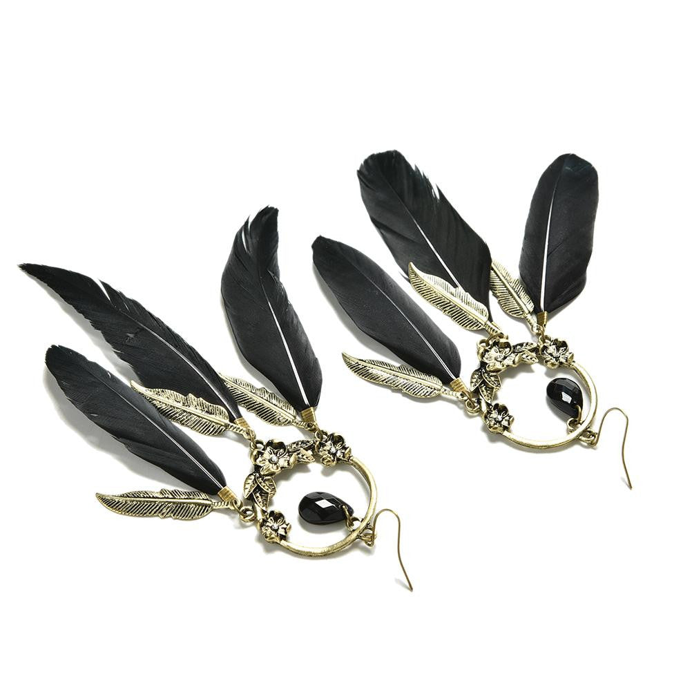 Women's Vintage Creative Square Bronze Leaf Feather Dangle Earrings Drop Earrrings J4U66