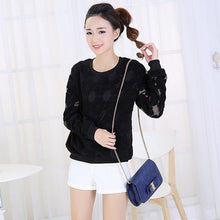 Women's small flower embroidery Hollow Out pullover sweatshirt Women thin Hoodies Black,White color J4U66
