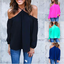 Women sexy chiffon tops off shoulder long shirts Blouse Casual Long Sleeve Club Party Blusas Tops Shirt J4U66