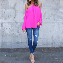 Women sexy chiffon tops off shoulder long shirts Blouse Casual Long Sleeve Club Party Blusas Tops Shirt J4U66