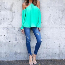Women sexy chiffon tops off shoulder long shirts Blouse Casual Long Sleeve Club Party Blusas Tops Shirt J4U66