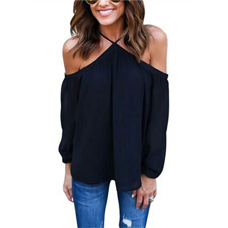 Women sexy chiffon tops off shoulder long shirts Blouse Casual Long Sleeve Club Party Blusas Tops Shirt J4U66