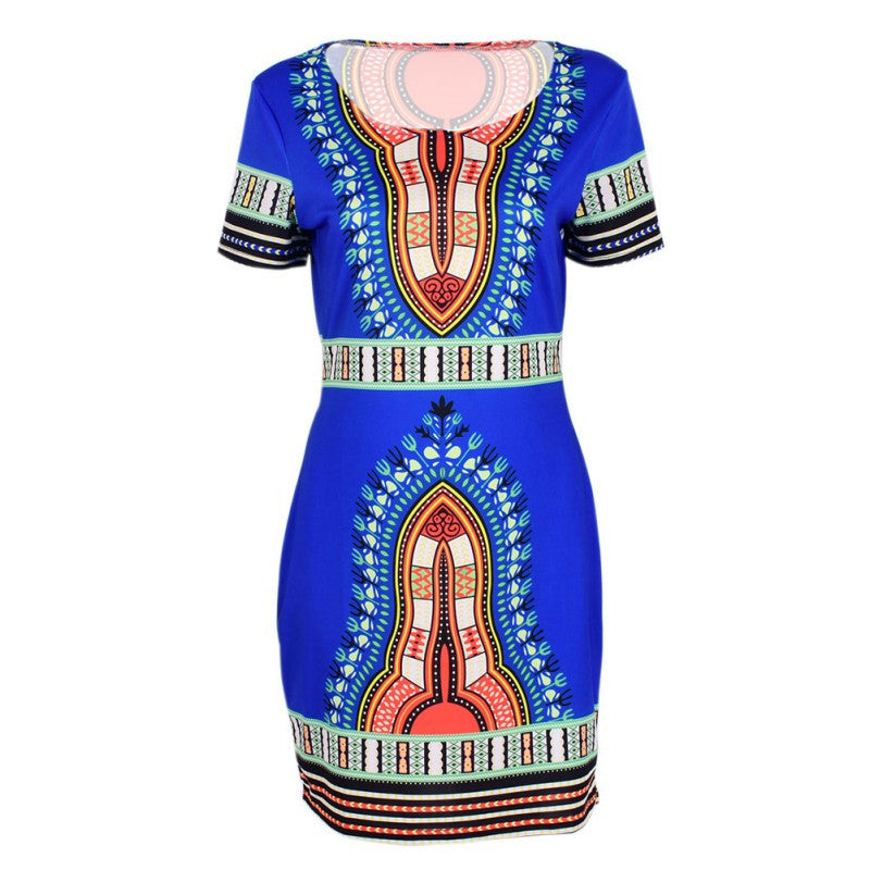 Womens African Printed Cocktail Party Shift Dresses Fashion Bodycon Dress S-XL J4U66