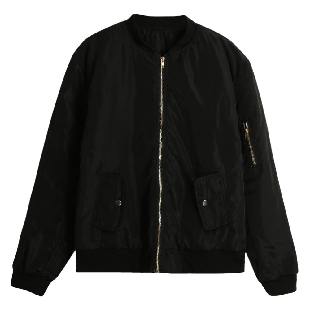 womens bomber jacket women parka padded zipper pockets warm casual jacket outerwearcoat black abrigos mujer J4U66