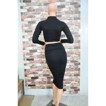 Womens Boutique Two Piece Set Black Grey Colour Long Sleeve Top and Bodycon Dress J4U66