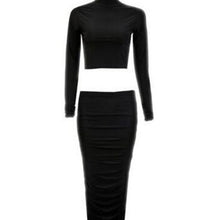 Womens Boutique Two Piece Set Black Grey Colour Long Sleeve Top and Bodycon Dress J4U66