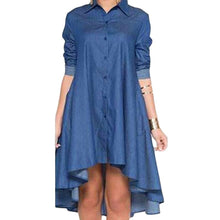 womens fall denim dresses button pockets asymmetric hem long sleeve casual ladies loose shirt dress vetement femme J4U66