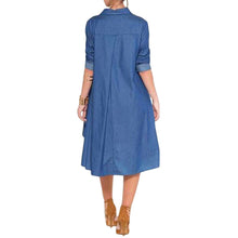 womens fall denim dresses button pockets asymmetric hem long sleeve casual ladies loose shirt dress vetement femme J4U66