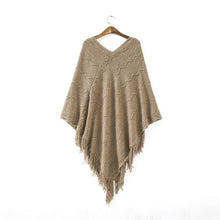 Womens Fringed Tassels Bat Sleeve Pullover Jumper Knit Sweaters Top Poncho Shawl  J4U66