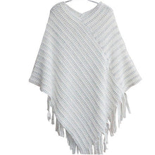 womens ladies cape coat fringe poncho oblique stripe coat bohemian shawl scarf J4U66