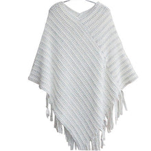 Womens Ladies Cape Coat Fringe Poncho Oblique Stripe Coat Bohemian Shawl Scarf P16 J4U66