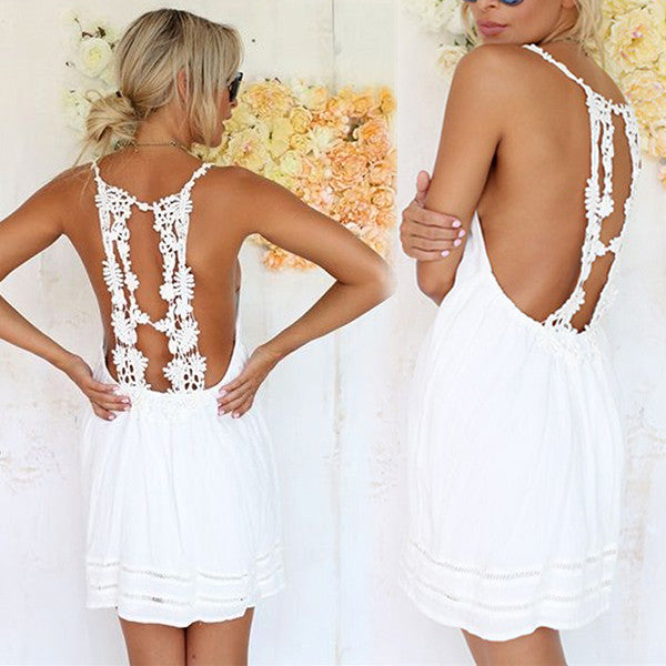 Womens Ladies Sexy Backless Sleeveless Party White Short Mini DressesJFY66