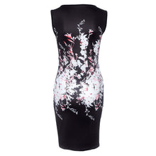 Womens Sexy Dresses Ladies Elegant Black Sleeveless Knee Length Floral Print Sheath Dress J4U66
