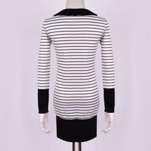 Womens Turn Down Collar Long Sleeve Stripe Bodycon Office Lady Pencil Mini Dress J4U66