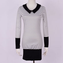 Womens Turn Down Collar Long Sleeve Stripe Bodycon Office Lady Pencil Mini Dress J4U66
