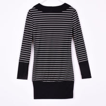 Womens Turn Down Collar Long Sleeve Stripe Bodycon Office Lady Pencil Mini Dress J4U66