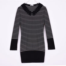 Womens Turn Down Collar Long Sleeve Stripe Bodycon Office Lady Pencil Mini Dress J4U66