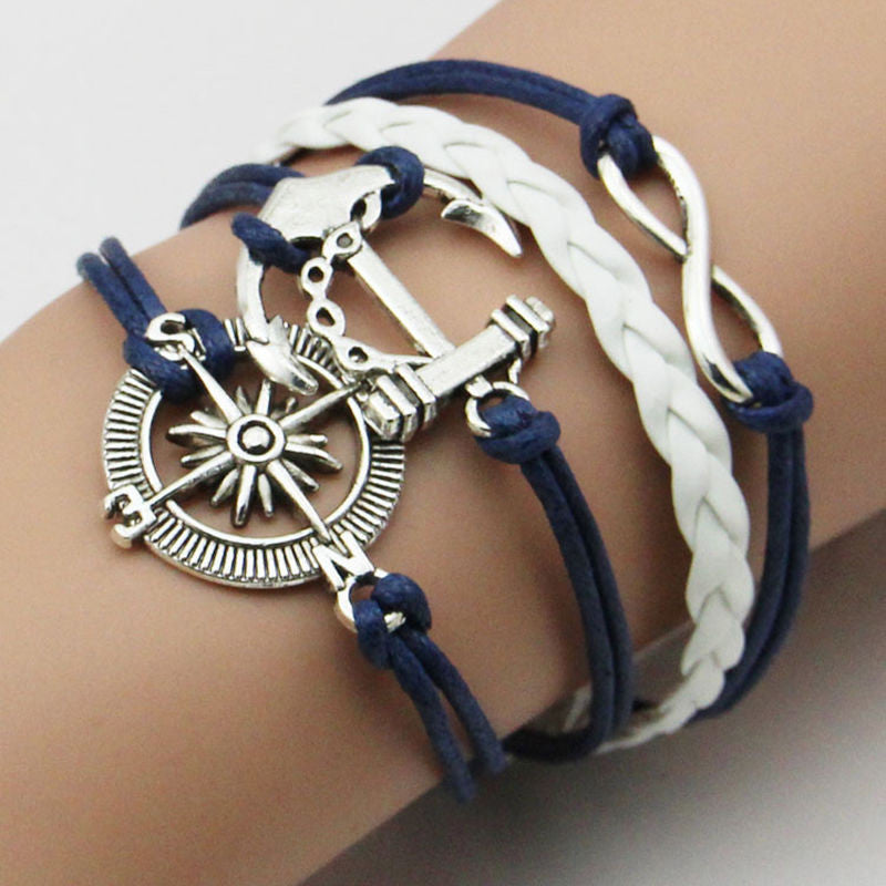 Wrap Leather Bracelet Charm Bracelets pulseira couro Bracelets for Women Vintage Anchors Bracelet J4U66