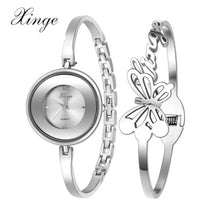 Bracelet Watch Women Fashion brand Butterfly Silver Rhinestone Bangle Watch Bracelet Wristwatches Set 587S  J4U66