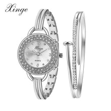 Famous Brand Watch Women Luxury Crystals Watch Silver Diamond Rhinestone Bangle Watch & Bracelet Set 409S J4U66