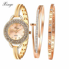 Gold Bracelet Bangle Rhinestone Crystal Wrist Watches Lady Watch Quartz Women Fashion Wristwatch Watch & Bracelet Set 409R J4U66