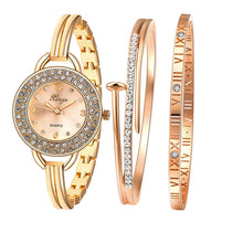 Gold Bracelet Bangle Rhinestone Crystal Wrist Watches Lady Watch Quartz Women Fashion Wristwatch Watch & Bracelet Set 409R J4U66