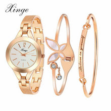 Luxury Women Crystal Diamond Gold Rhinestone Bracelet Watches Ladies Dress Wristwatches Bangle Watch +2 Bracelets Set 173R J4U66