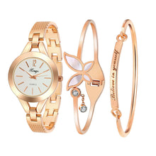 Luxury Women Crystal Diamond Gold Rhinestone Bracelet Watches Ladies Dress Wristwatches Bangle Watch +2 Bracelets Set 173R J4U66
