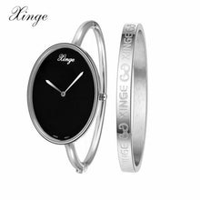 Sliver Bracelet Bangle Rhinestone Crystal Wrist Watches Ladies Watch Original Oval Quartz Bangle Watch & Bracelet Set J4U66