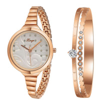 Women Luxury Top Rose Gold Silver Women Fashion Classic Watch Crystal Rhinestone Bangle Watch Bracelet Set 189 for Ladies J4U66
