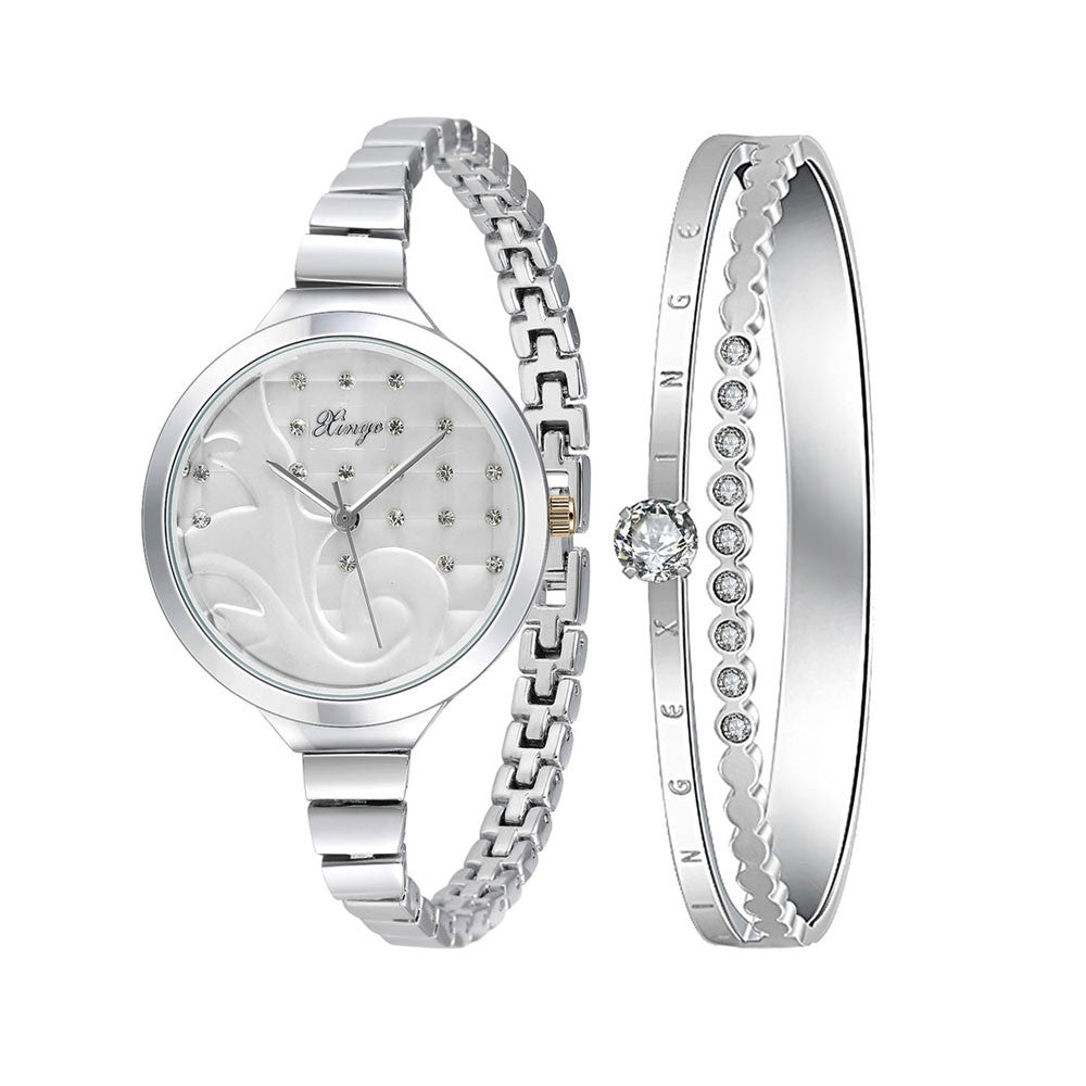 Women Luxury Top Rose Gold Silver Women Fashion Classic Watch Crystal Rhinestone Bangle Watch Bracelet Set 189 for Ladies J4U66