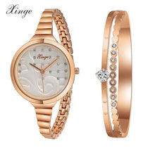 Women Luxury Top Rose Gold Silver Women Fashion Classic Watch Crystal Rhinestone Bangle Watch Bracelet Set 189 for Ladies J4U66