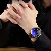 Mens watches Top Brand Luxury Fashion Faux Leather Mens Business ClockBlue Ray Glass Quartz Analog Watches J4U66