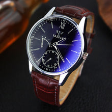 Mens watches Top Brand Luxury Fashion Faux Leather Mens Business ClockBlue Ray Glass Quartz Analog Watches J4U66