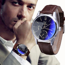 Mens watches Top Brand Luxury Fashion Faux Leather Mens Business ClockBlue Ray Glass Quartz Analog Watches J4U66