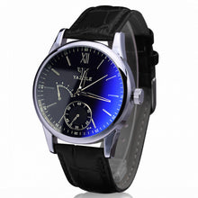 Mens watches Top Brand Luxury Fashion Faux Leather Mens Business ClockBlue Ray Glass Quartz Analog Watches J4U66