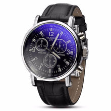 2pc Luxury Fashion Faux Leather Mens Blue Ray Glass Quartz Analog Watches Quartz-watch Relogio Masculino Feminino Montre J4U66