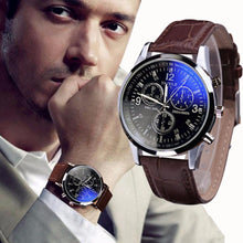 2pc Luxury Fashion Faux Leather Mens Blue Ray Glass Quartz Analog Watches Quartz-watch Relogio Masculino Feminino Montre J4U66