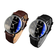 2pc Luxury Fashion Faux Leather Mens Blue Ray Glass Quartz Analog Watches Quartz-watch Relogio Masculino Feminino Montre J4U66
