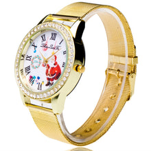 Fashion Cute Santa Snowman Women Rhinestones Quartz Steel Mesh Belt Wrist Watch Gold Plated Diamond Watches Gift J4U66