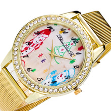Fashion Cute Santa Snowman Women Rhinestones Quartz Steel Mesh Belt Wrist Watch Gold Plated Diamond Watches Gift J4U66
