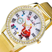 Fashion Cute Santa Snowman Women Rhinestones Quartz Steel Mesh Belt Wrist Watch Gold Plated Diamond Watches Gift J4U66