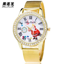 Fashion Cute Santa Snowman Women Rhinestones Quartz Steel Mesh Belt Wrist Watch Gold Plated Diamond Watches Gift J4U66