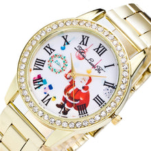 Fashion Cute Santa Snowman Women Rhinestones Quartz Steel Strip Wristwatch Gold Diamond Watches Gift J4U66