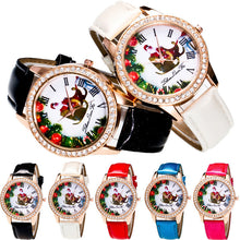 Fashion Women Men Santa Claus Analog Quartz Watch Leather Band Rhinestone Wrist Watch s HoursGift J4U66